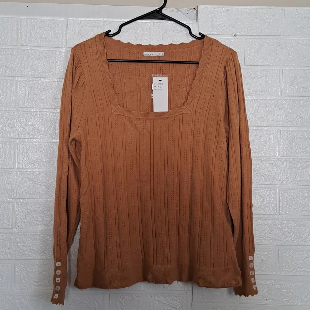 BELLDINI Women's Kaily K. Square Neck Sweater Almond XL
